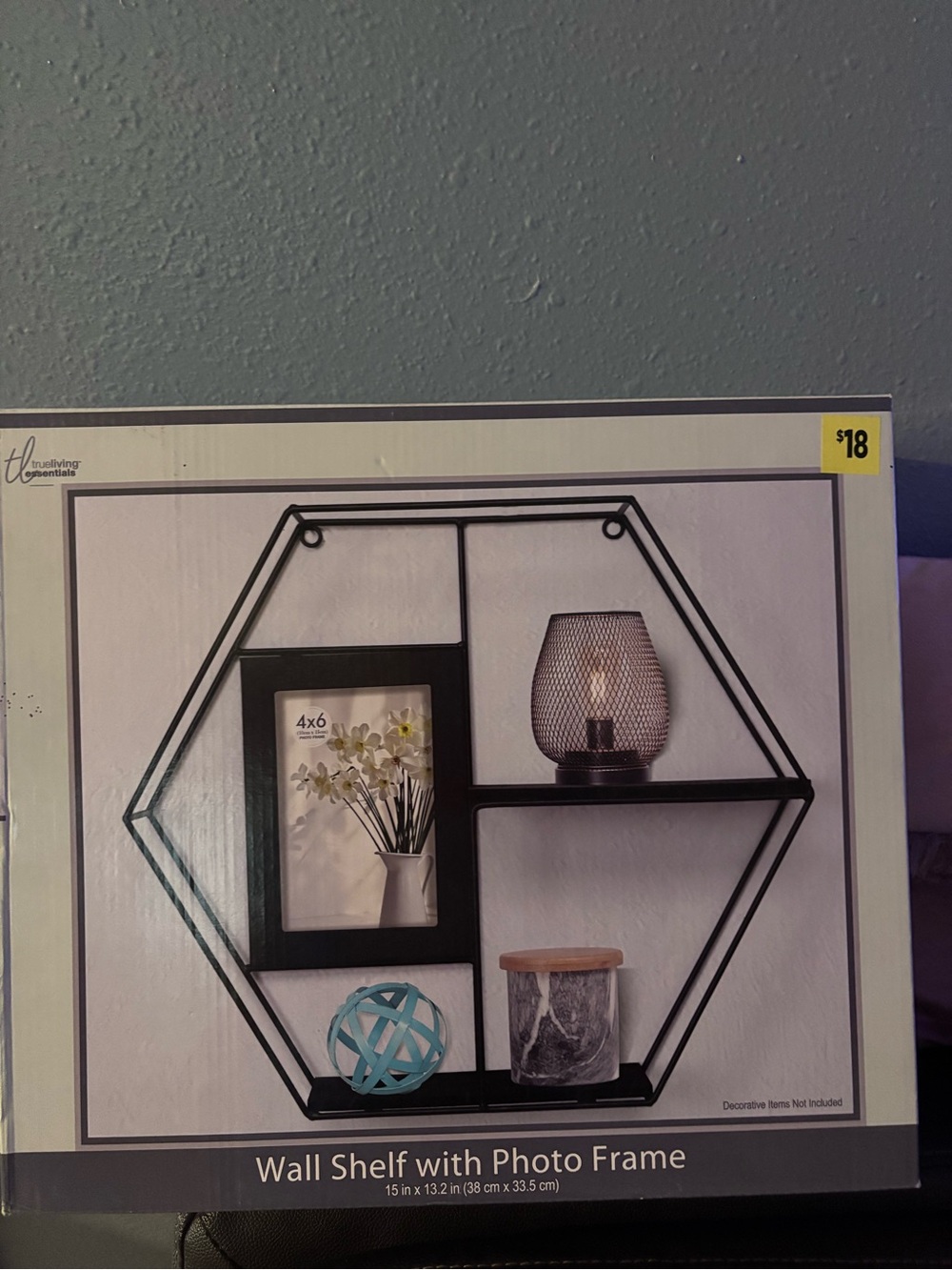 Geometric Hexagon Wall Shelf with 4x6 Photo Frame - Black Metal